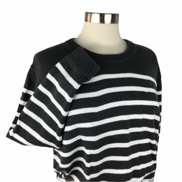 J. Crew Sweaters - J. Crew Women's Gray White Striped Classic Crew Neck Cotton Sweater Size Large